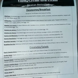 Breakfast and salads