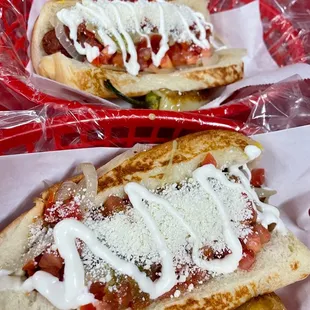 Our Sonoran hot dogs with all the fixings.