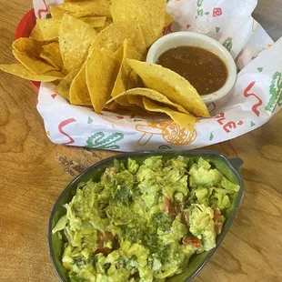 Homemade chips and salsa with guacamole for an extra $.50!