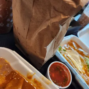 a meal in a styrofoam container