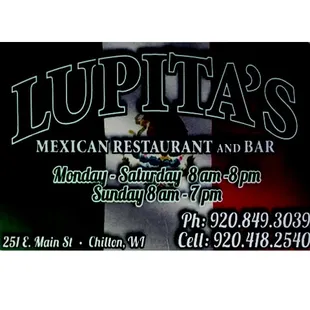 sign for lupita&apos;s mexican restaurant and bar
