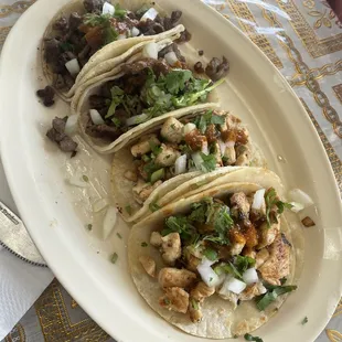 Beef and chicken tacos
