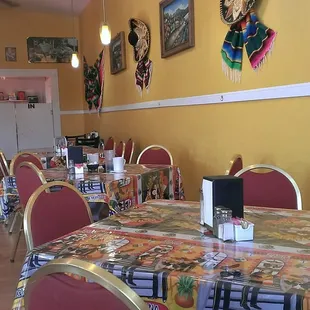 tables and chairs in a restaurant