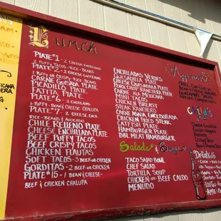 the menu on the wall