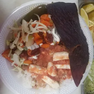 Enchiladas con morisquets mas cecina