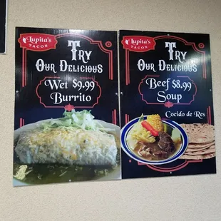 burritos and wraps, menu