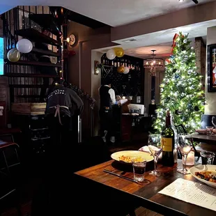 a christmas tree in the background