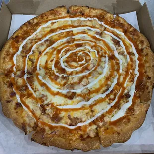 Buffalo Chicken Bacon Ranch pizza!