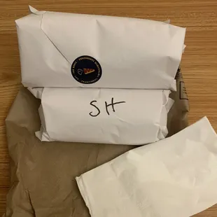 Both sandwiches wrapped