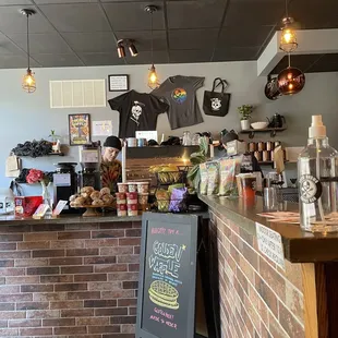 a brick wall and counter