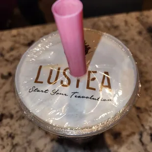 A smoothie with no Boba. OH and it's Valentine's day next week and got this cup!