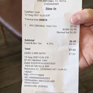 $7 before tip for a Thai tea with boba!