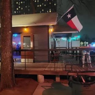 a view of a restaurant at night