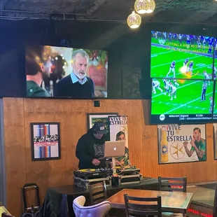 Live DJ with big screen tvs