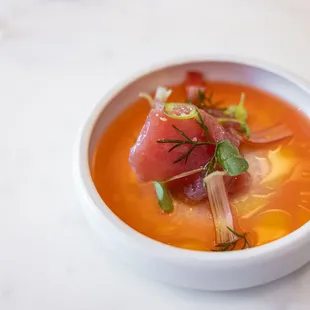 4 Course Chef's Choice Tasting: Yellowfin Tuna, Rhubarb, Cilantro, Serrano chili