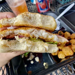 Comeback sandwich and fried okra
