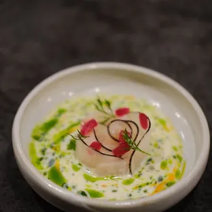 hiramasa rose, chestnut, jalapeño oil