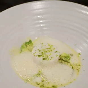 slow poached cod, bone broth, makrut lime