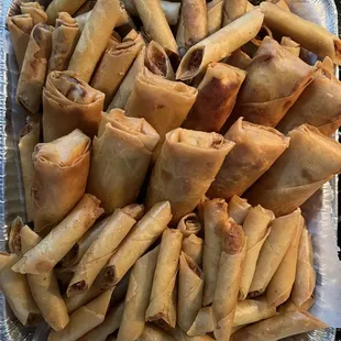 Lumpia Combo Half Tray with pork and chicken lumpia, and veggie egg rolls