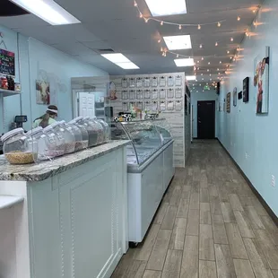 the inside of a bakery