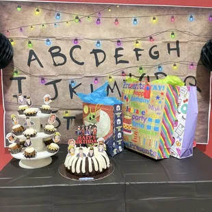 They decorated the party room with decorations we provided and set up our desserts. So cute!