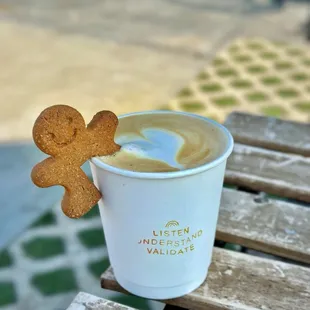 GINGERBREAD LATTE House Gingerbread Syrup, milk of choice, and with Espresso.  You can have it w/Matcha also.