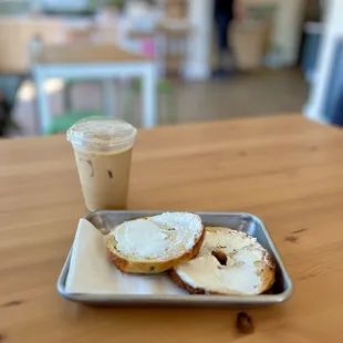 Strawberry latte and a jalapeño cheddar bagel and cream cheese - it was all fantastic!