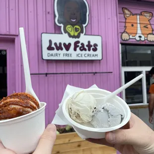 Cucumber lime sorbet with tajin and chamoy Vanilla sky and vanilla buckeye