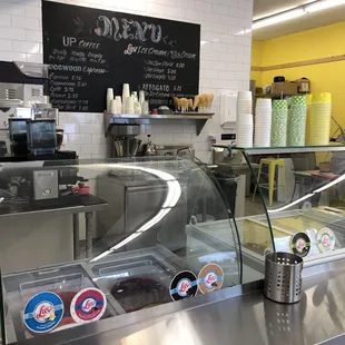 a woman behind a counter