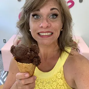 Excited to find a keto ice cream shop! This is the chocolate coconut. Double scoop