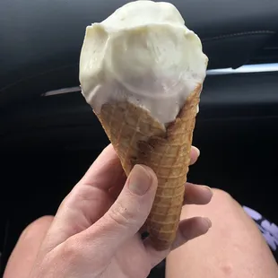 Cone with chocolate, vanilla, and strawberry