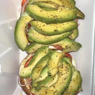 #5 Open Face Bagel, Cream Cheese, Tomato, Red Onion, Avocado, &amp; Lemon Pepper