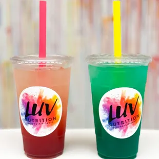 two drinks in plastic cups