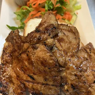 Pork chop rice plate.