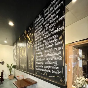 a menu on the wall