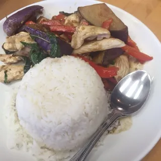 33. Eggplant with Basil over Rice