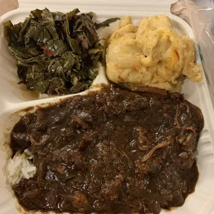 Gumbo, greens and Mac and cheese