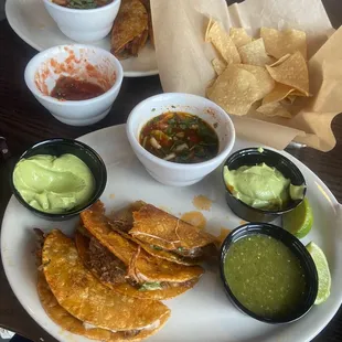Birria tacos + chips and salsa!