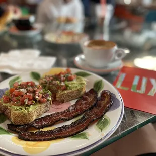 Avocado toast and side of bacon