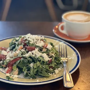 arugula salad and lavender latte