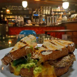 The Grilled Cheese with chicken, avocado, and jalapeños.