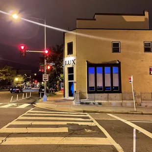 a crosswalk at night