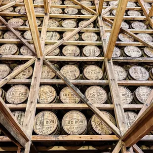 rows of whiskey barrels