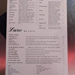 Menu at Luxe Bar &amp; Grill