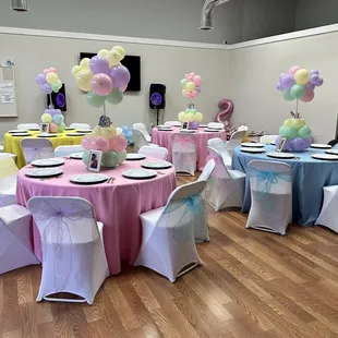 Birthday party tables.