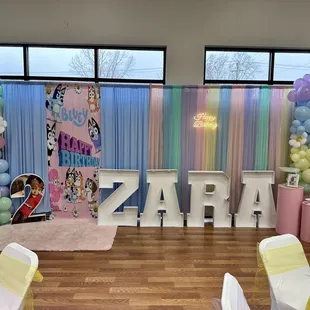 Birthday party backdrop.