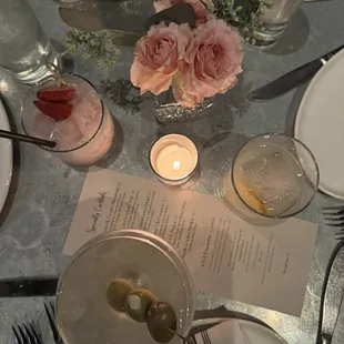 Strawberry margarita, Negroni, dirty martini