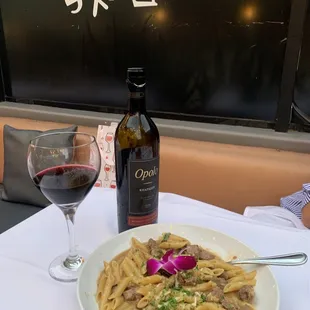 pasta and wine