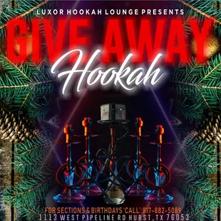 HOOKAH GIVEAWAY THIS WEEKEND 

DEC 18-19 2020