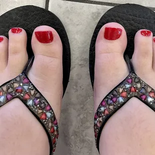 $40 spa pedicure. Sparkly red for upcoming 4th of July